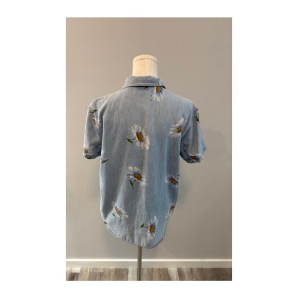 Lemon Grass Women’s Medium Vintage Denim Cottagecore Daisy Print Blouse - Picture 3 of 7